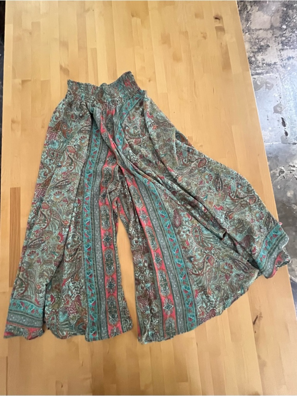 Boho Wide-Leg Paisley Print Pants - Multicolor